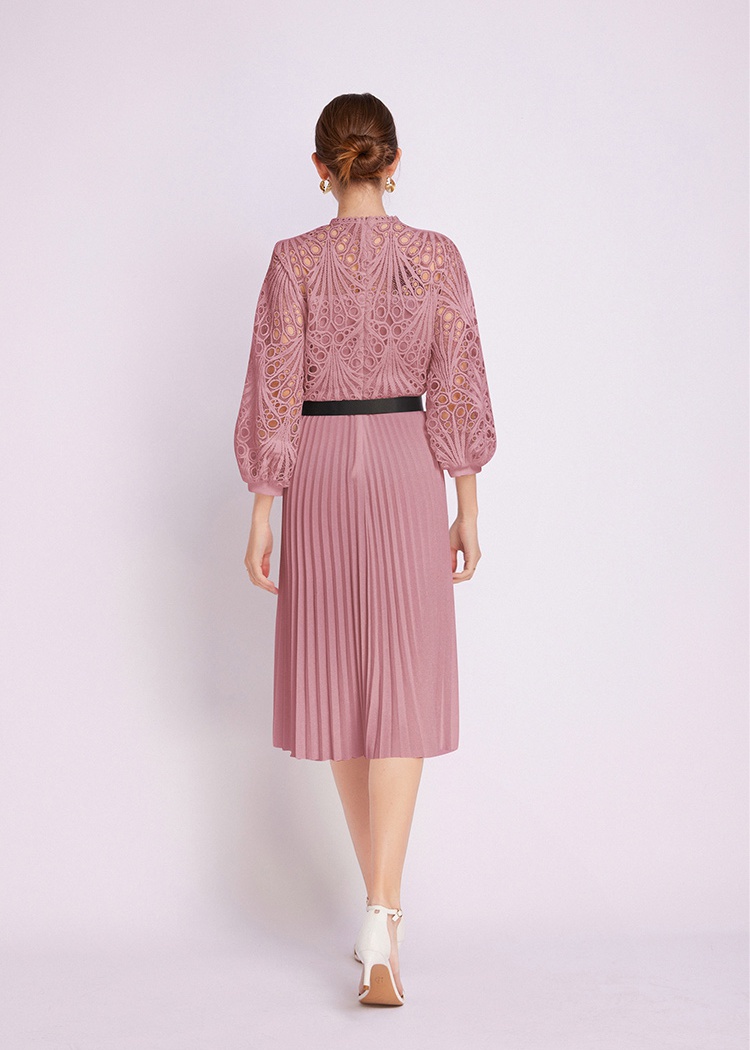 Crochet lace pleated hollow European style dress