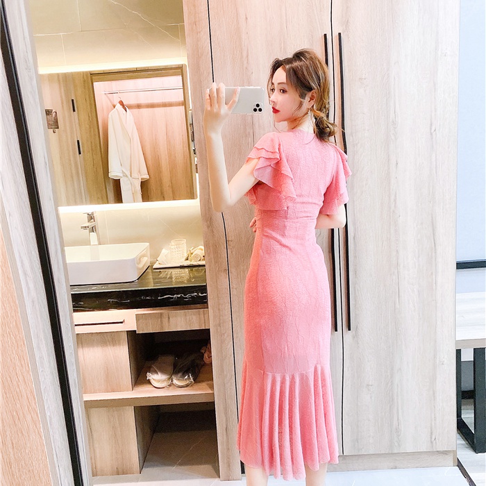 Elegant summer dress package hip lotus leaf edges long dress