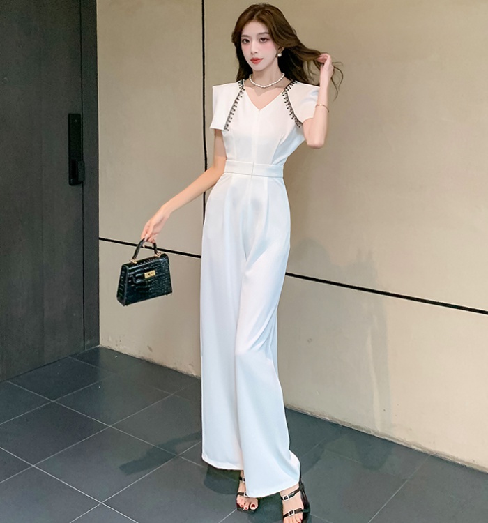 Wide leg summer shawl fashion jumpsuit for women