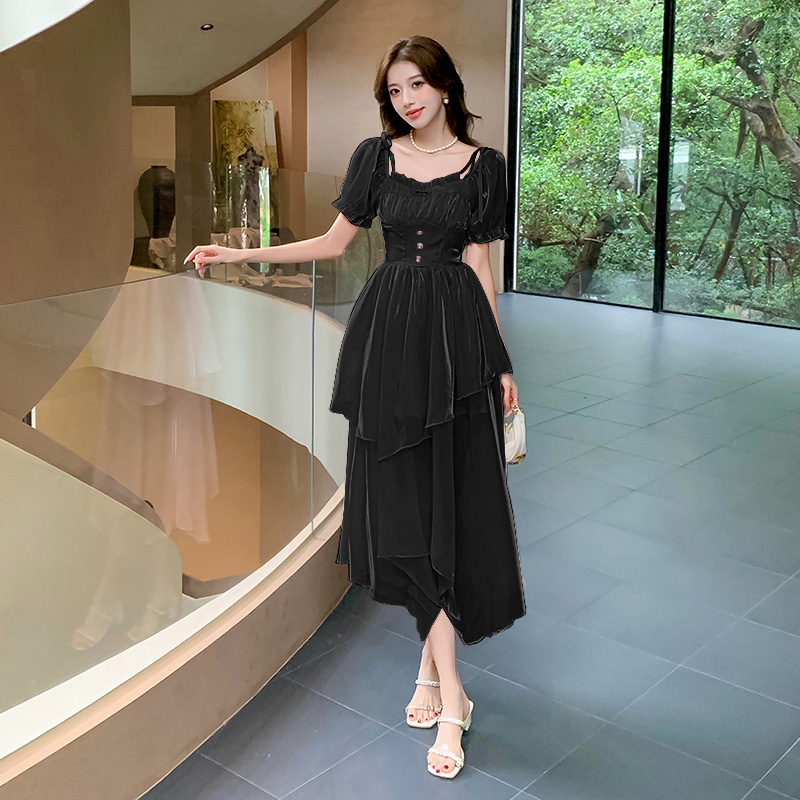 Casual square collar France style tender long dress