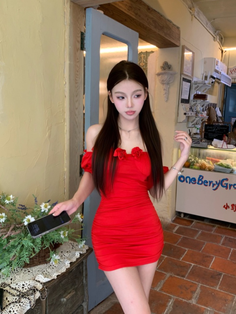 Sexy red package hip elasticity dress for women