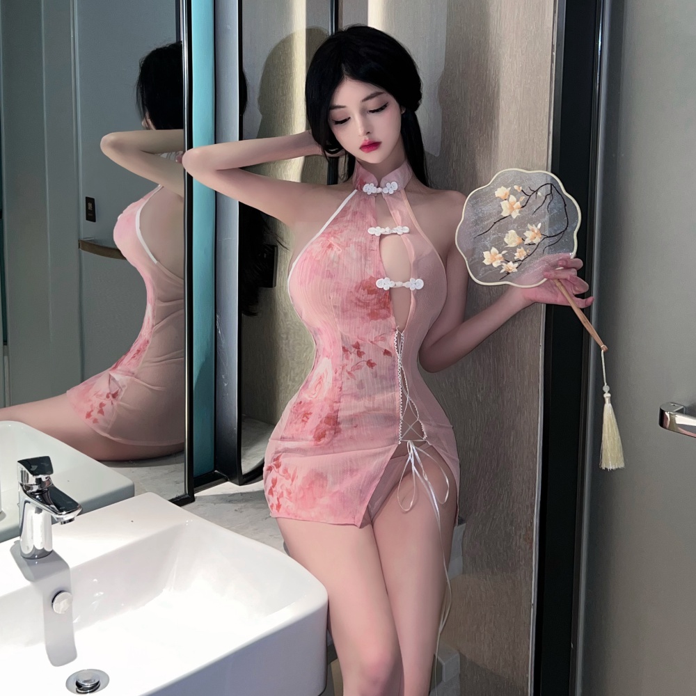 Sexy perspective cheongsam Chinese style dress for women