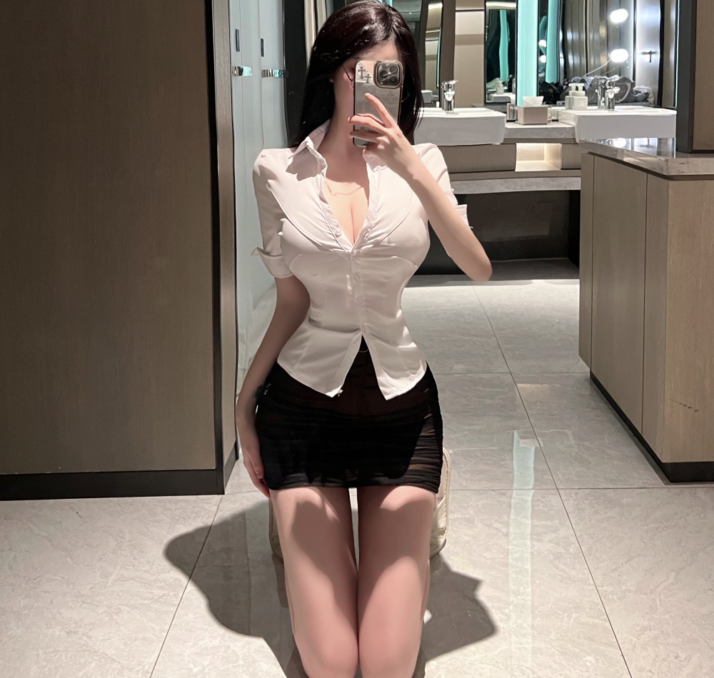 Package hip white shirt short sleeve sexy skirt a set