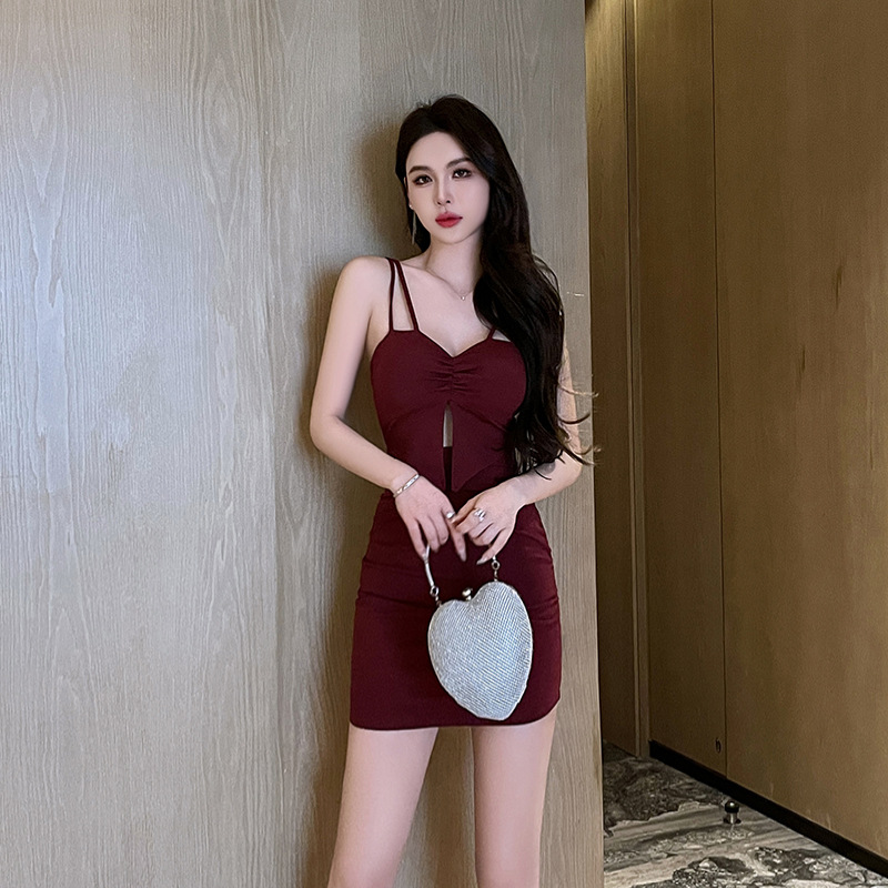 Nightclub halter T-back V-neck low-cut strap dress for women