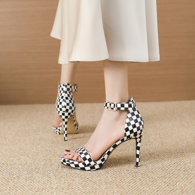 Plaid fashion sandals sexy high-heeled shoes for women