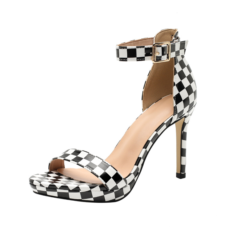 Plaid fashion sandals sexy high-heeled shoes for women