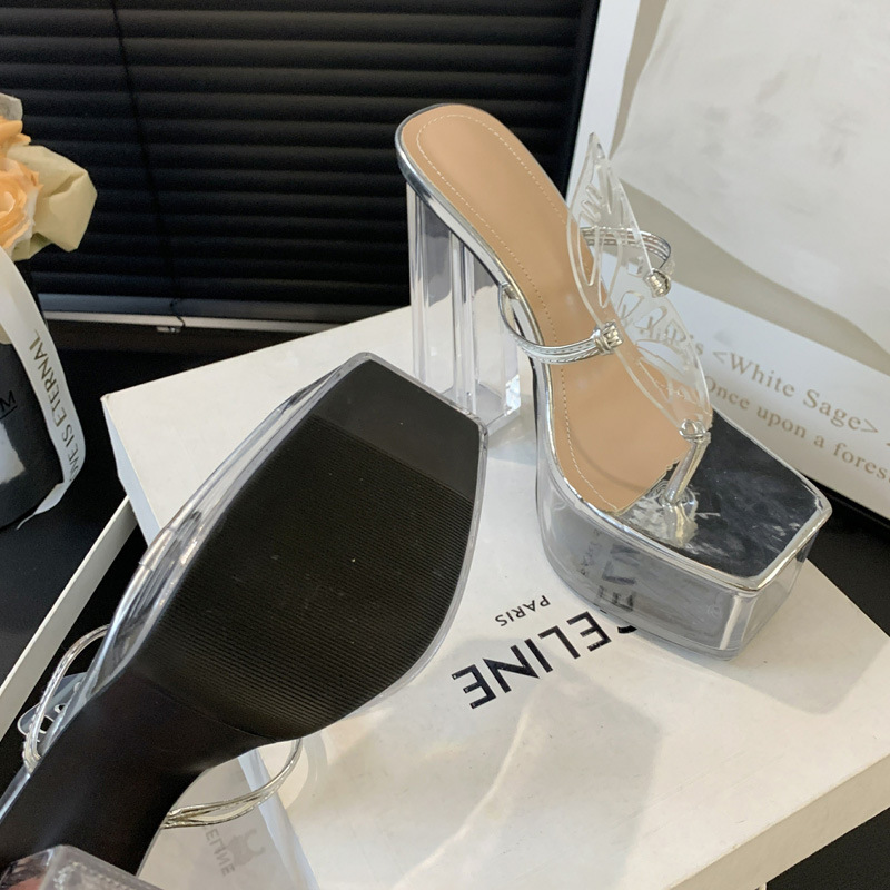 White silver butterfly sandals crystal high-heeled platform