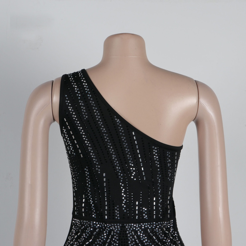 Sleeveless European style split rhinestone dress