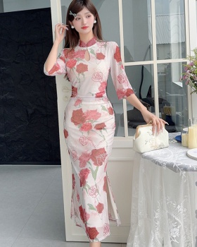 Printing Chinese style dress summer split cheongsam