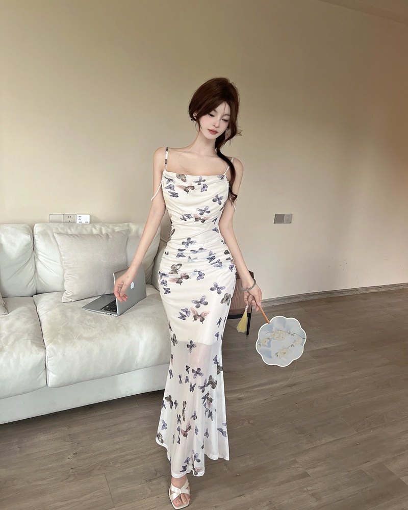 Sling chouzhe long dress strapless package hip dress