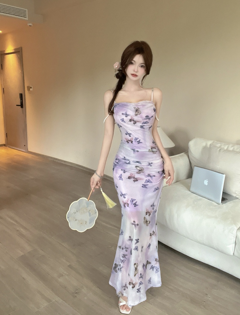 Sling chouzhe long dress strapless package hip dress