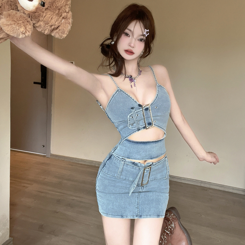 Sling sexy tops summer short skirt 2pcs set