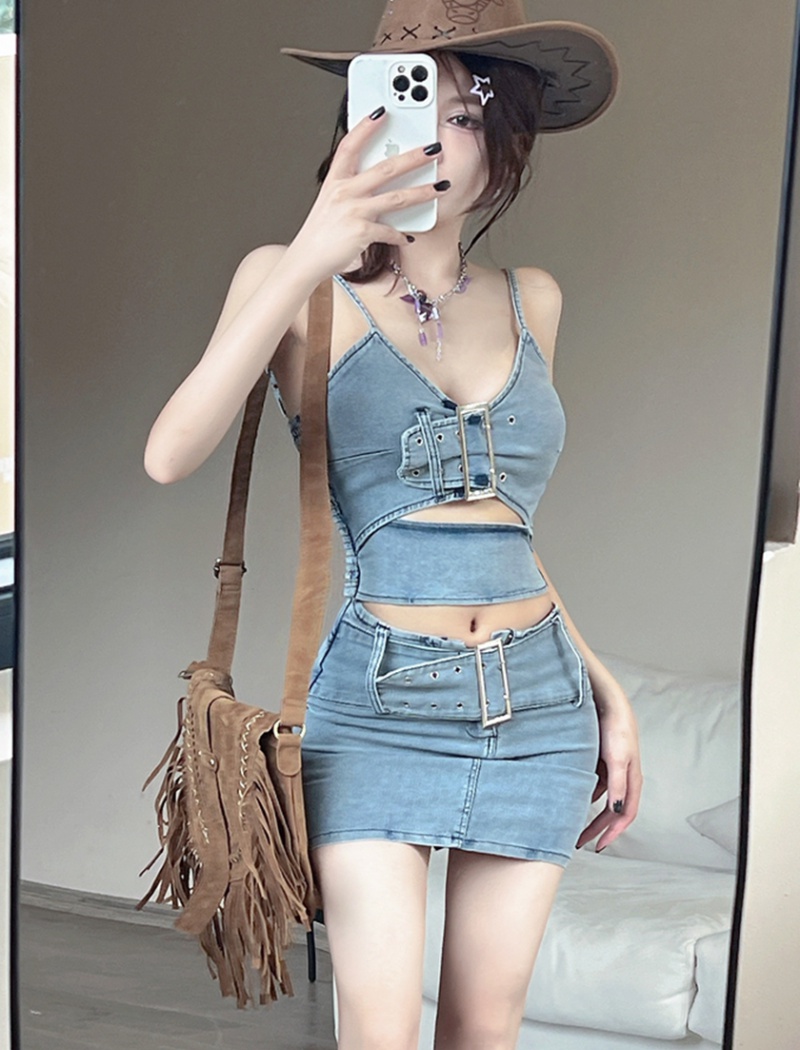 Sling sexy tops summer short skirt 2pcs set