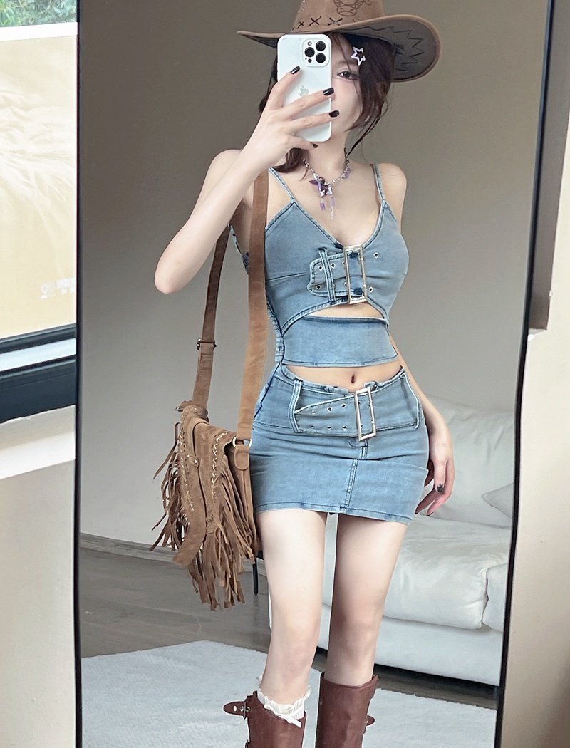 Sling sexy tops summer short skirt 2pcs set