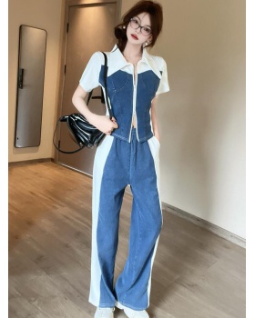 Casual tops wide leg pants 2pcs set for women