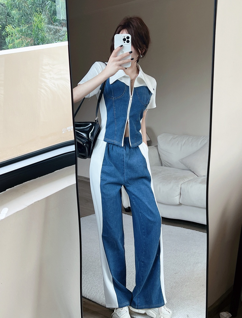 Casual tops wide leg pants 2pcs set for women