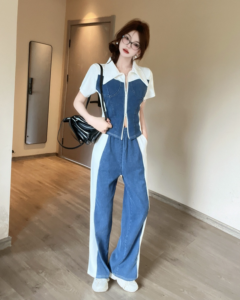 Casual tops wide leg pants 2pcs set for women