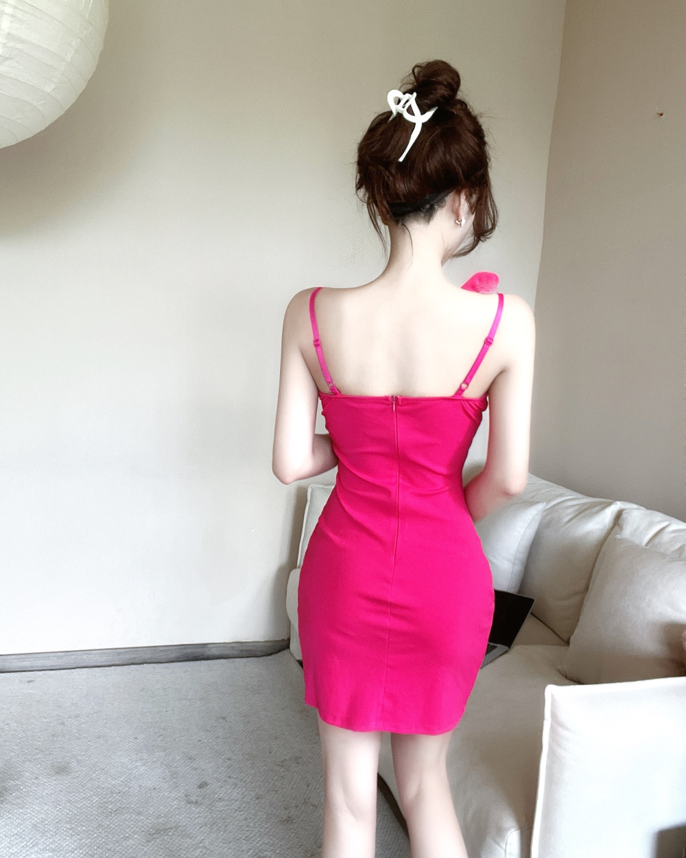 Ladies package hip stereoscopic sexy sling rose dress