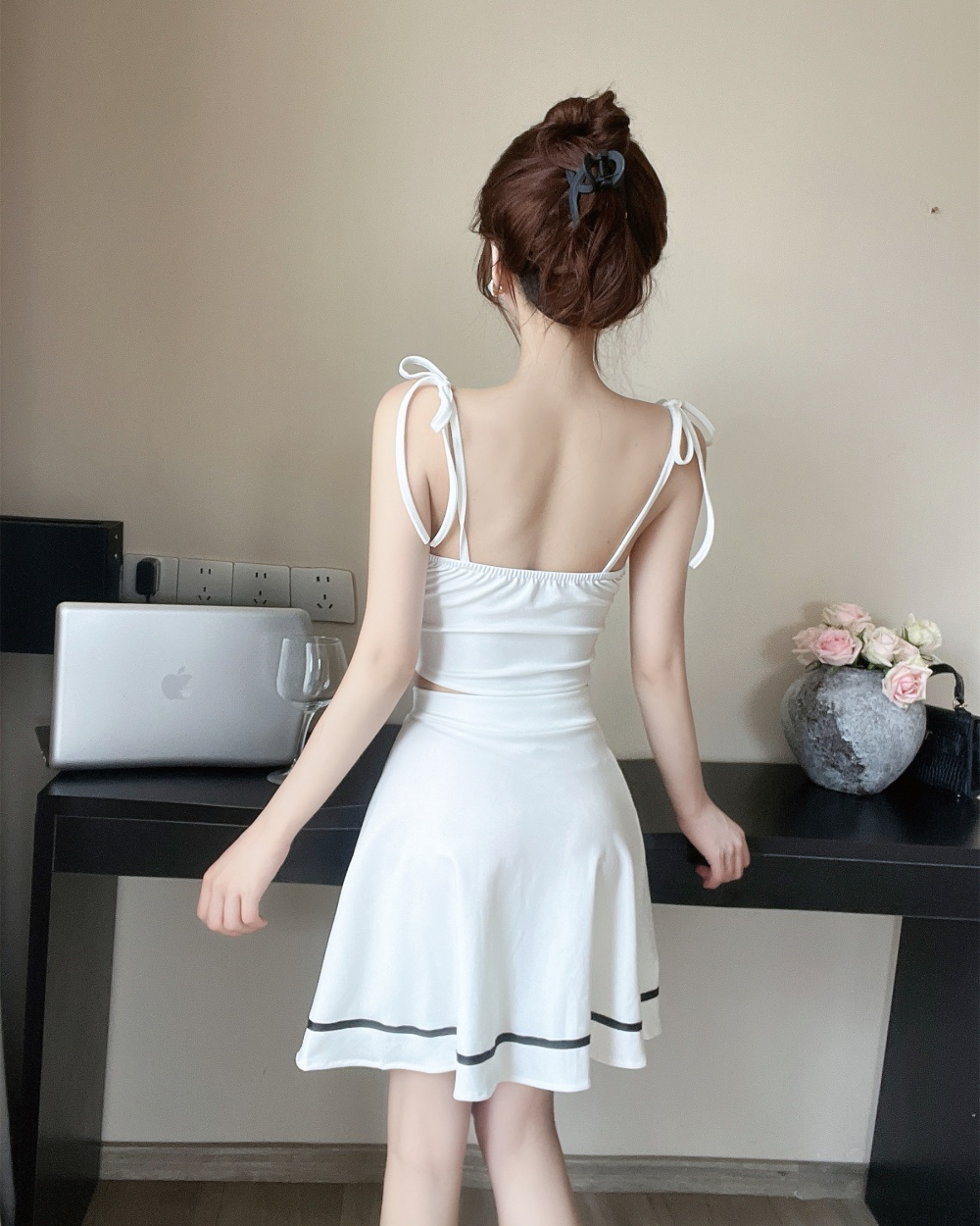 Sling uniform stripe skirt 2pcs set