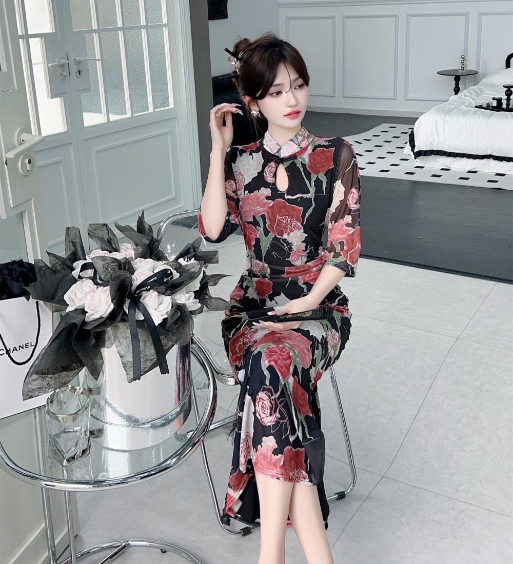 Light temperament Chinese style printing cheongsam