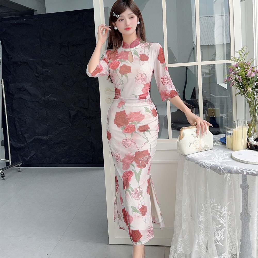 Light temperament Chinese style printing cheongsam