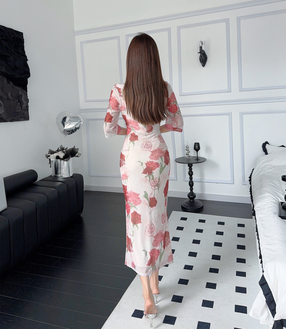 Light temperament Chinese style printing cheongsam