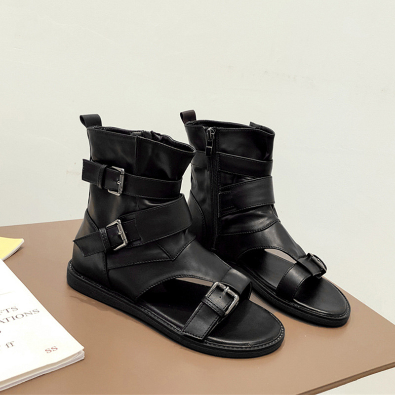 Low rome sandals hollow black summer boots for women