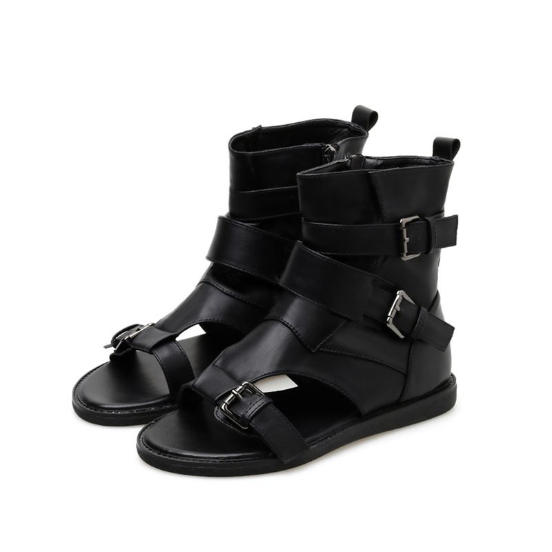 Low rome sandals hollow black summer boots for women