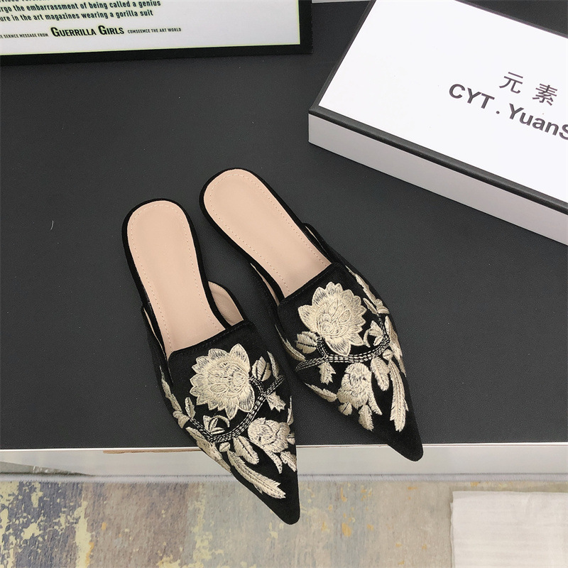 Broadcloth flat European style fine-root slippers for women