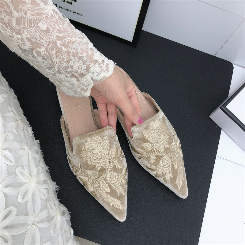 Broadcloth flat European style fine-root slippers for women