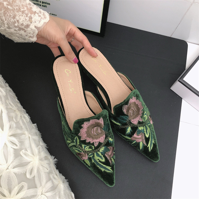 Broadcloth flat European style fine-root slippers for women