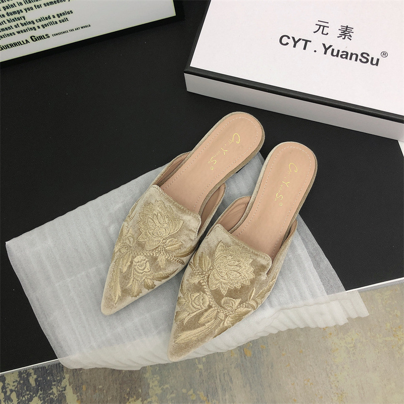 Broadcloth flat European style fine-root slippers for women