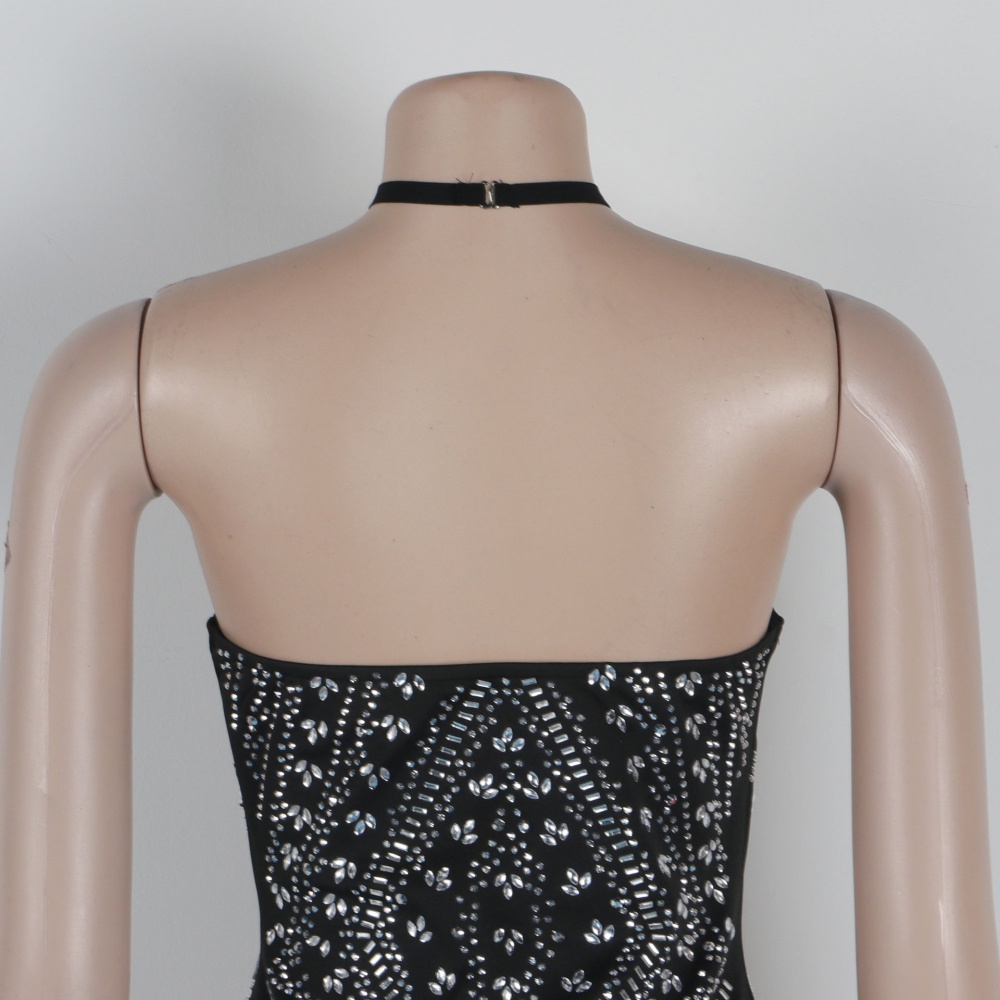 Rhinestone elasticity package hip sexy halter slim dress