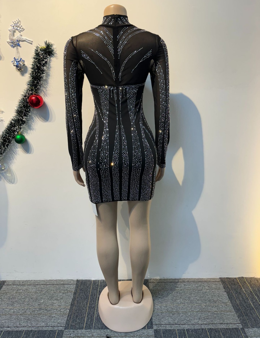 Perspective gauze sexy rhinestone elasticity dress