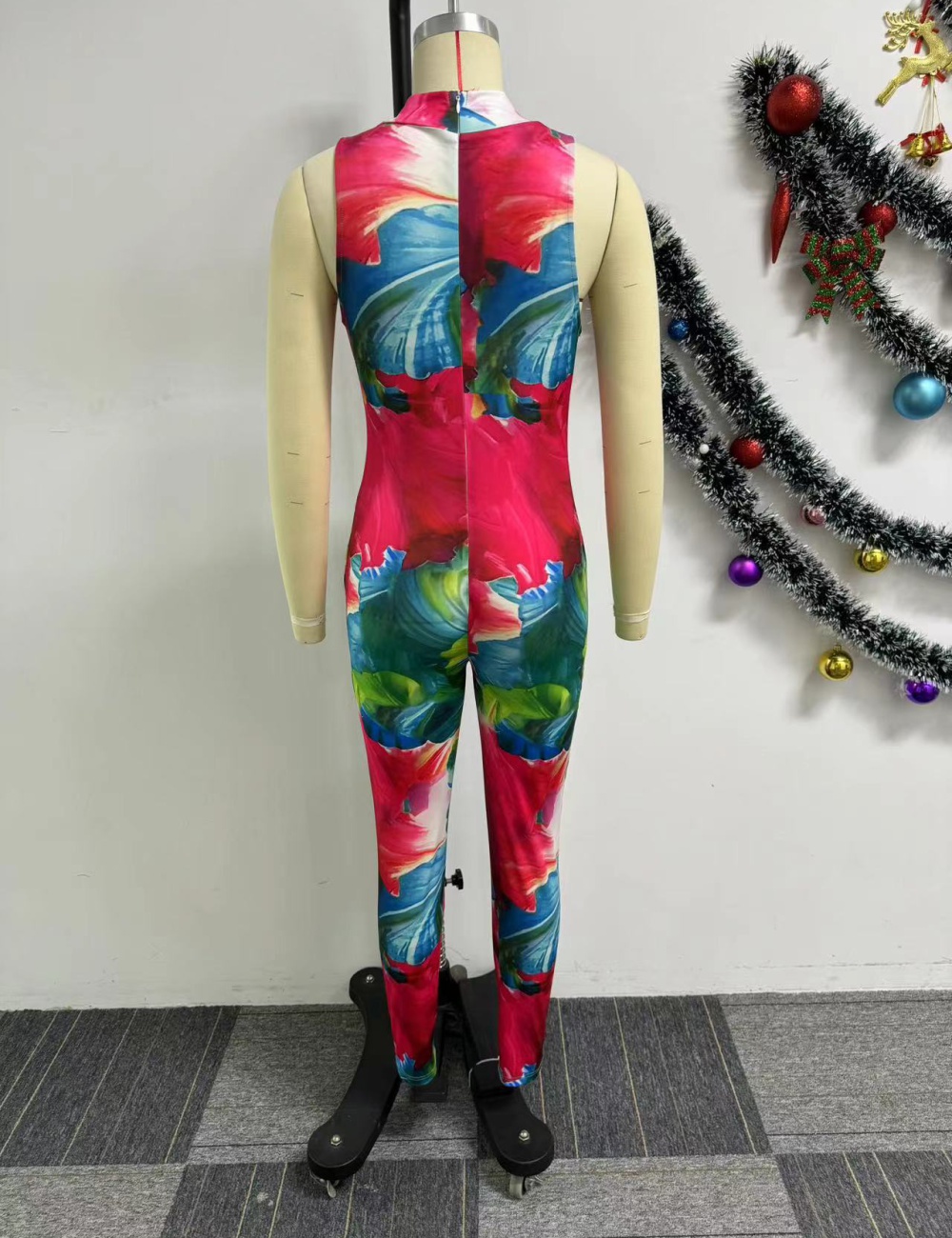 European style sleeveless printing jumpsuit