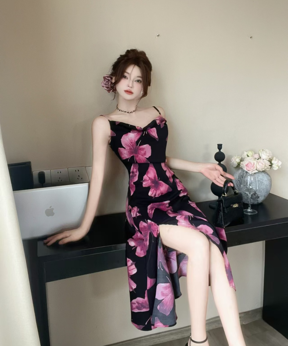 Burning flowers spicegirl dress temperament strap dress