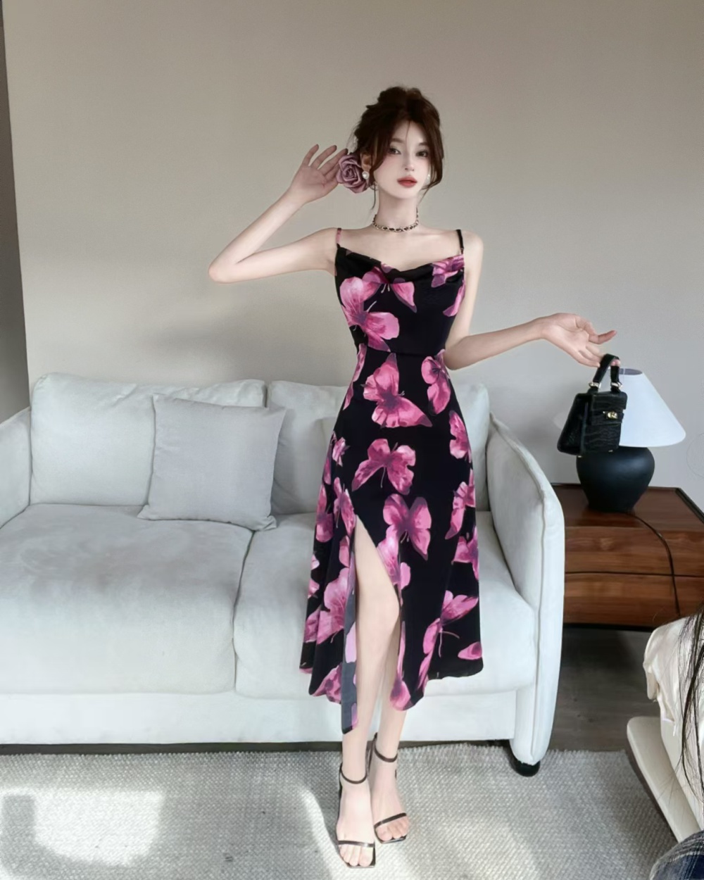 Burning flowers spicegirl dress temperament strap dress