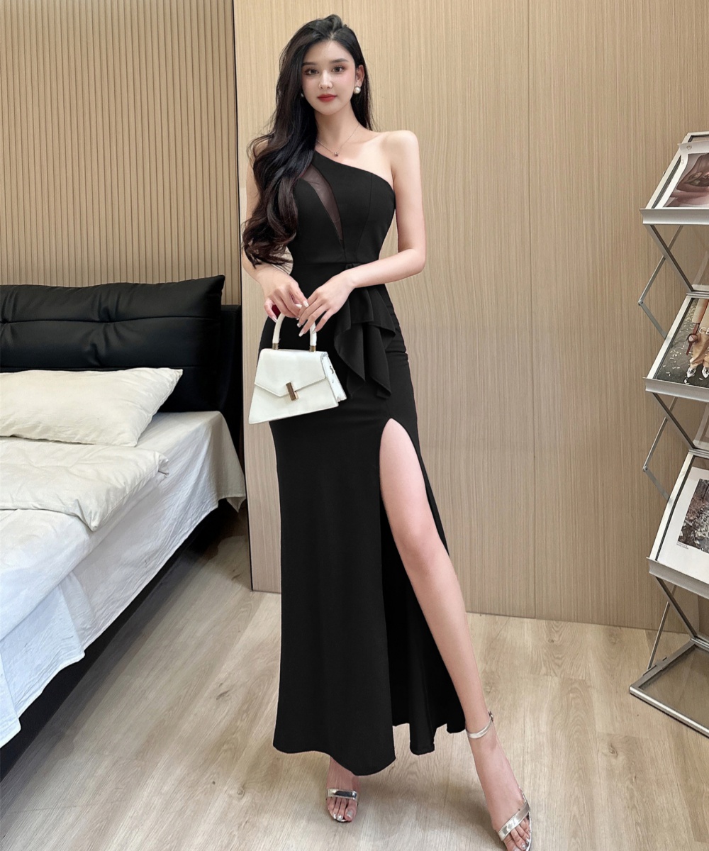 Temperament mermaid shoulder slim ladies split dress