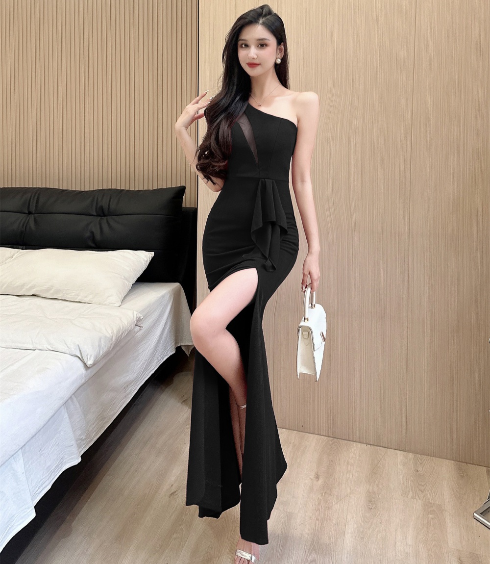 Temperament mermaid shoulder slim ladies split dress