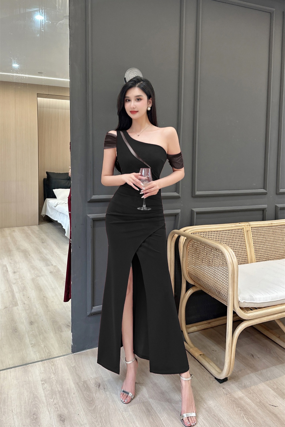 Slim long shoulder mermaid ladies split temperament dress