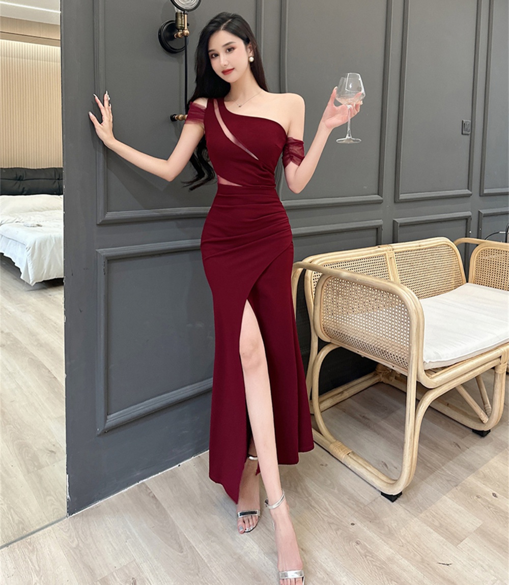 Slim long shoulder mermaid ladies split temperament dress