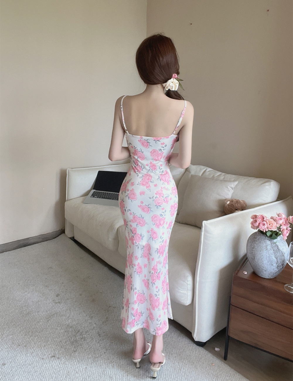 Long splice long dress retro floral dress for women