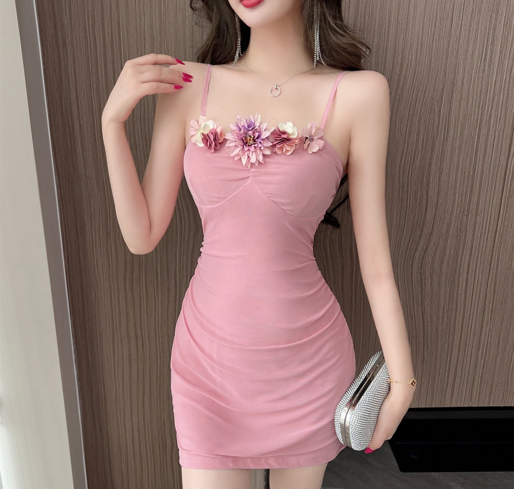 Summer flowers strap dress package hip dress for women