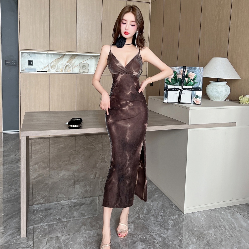 Gauze printing bottoming sexy long sling package hip dress