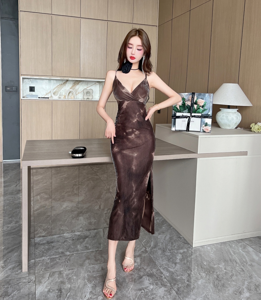 Gauze printing bottoming sexy long sling package hip dress