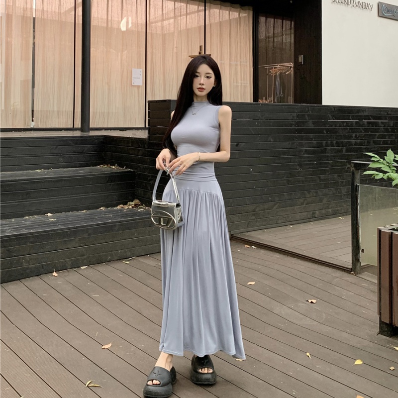 Temperament slim vest high waist tops 2pcs set for women