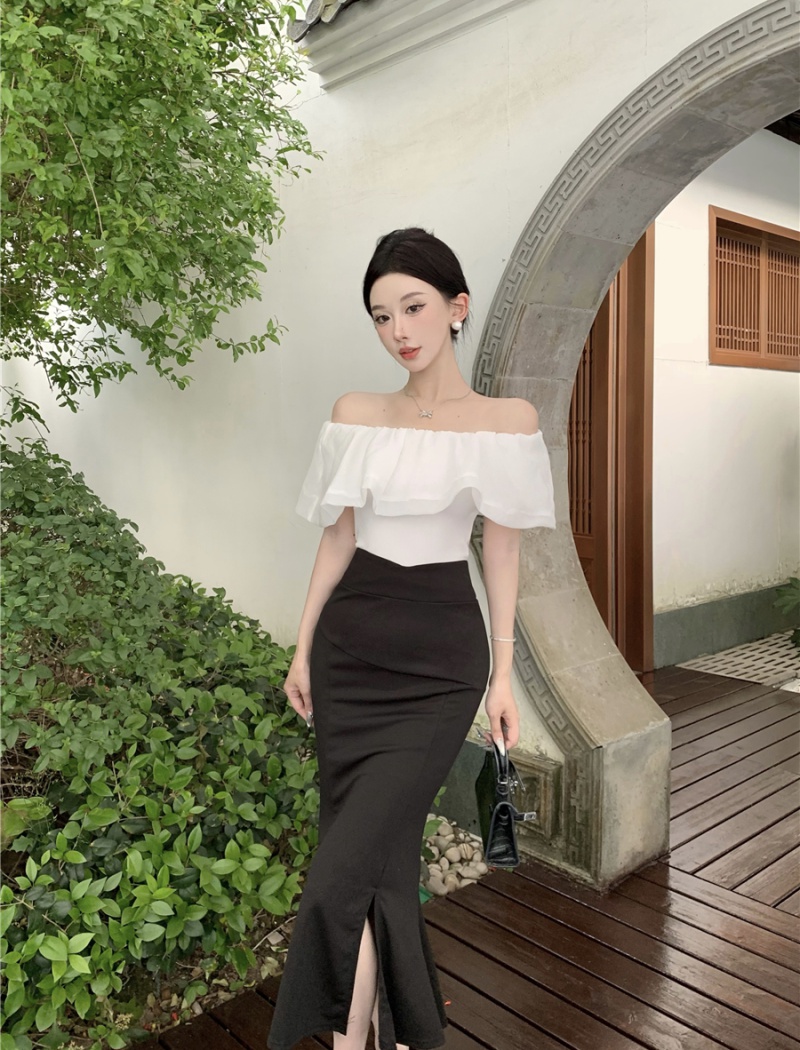 Split mermaid skirt package hip chiffon shirt 2pcs set