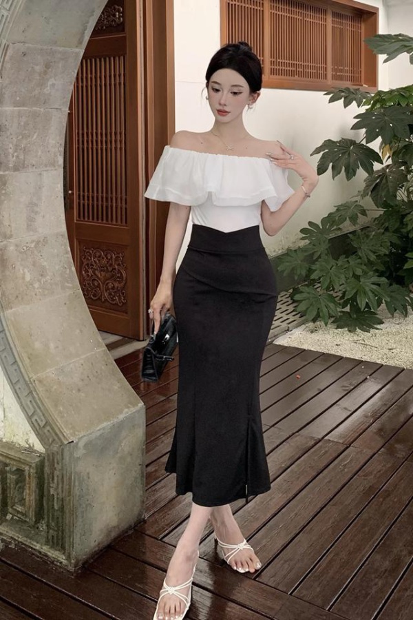 Split mermaid skirt package hip chiffon shirt 2pcs set