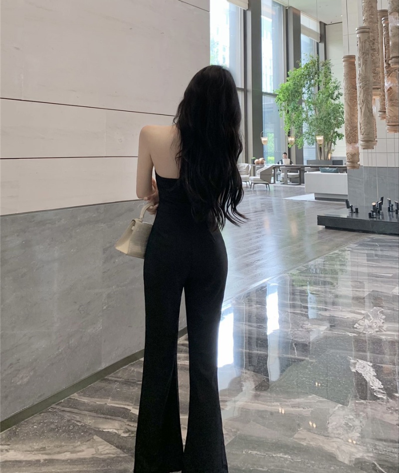 Unique halter high waist wide leg pants summer pure jumpsuit