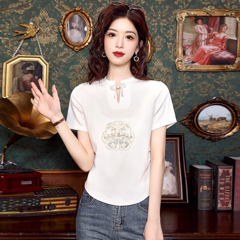 Short sleeve Chinese style T-shirt slim summer tops for women